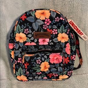 UNIONBAY Navy Blue Floral Mini Backpack with Pink & Orange Blossoms